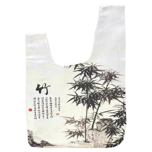 水墨风大熊猫手提包白色百搭简约小拎包出行通勤拎杂物个性手腕包