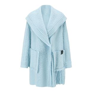 【deepmoss】冬季休闲女装翻领流苏贴袋中长款羊毛毛呢大衣外套