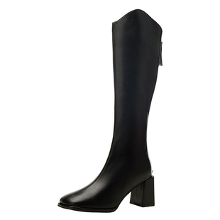 时装靴高跟V口长筒靴女设计感小众秋冬真皮不过膝骑士靴高筒长靴