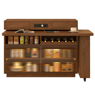 旋转岛台餐桌2025新款小户型一体家用可伸缩复古隔断柜吧台桌E83