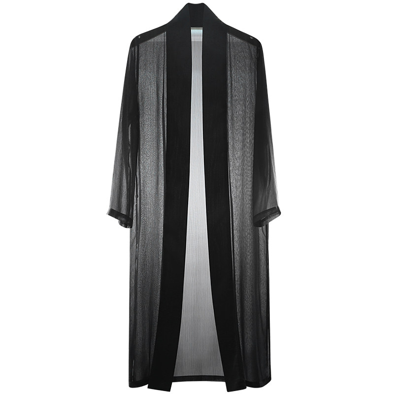 夏季薄款黑色披风汉服开衫中长款