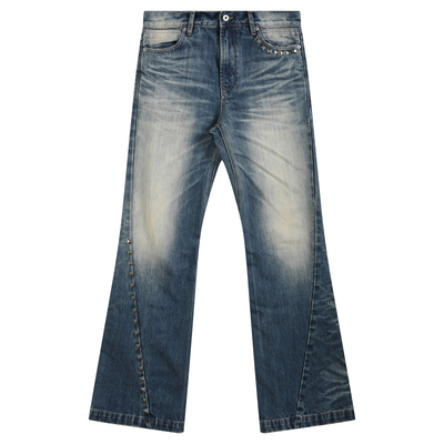 水洗蓝泥铆钉微喇13盎司牛仔裤