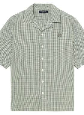 FRED PERRY男士衬衫夏季新款休闲纯色麦穗刺绣短袖衬衣M9895