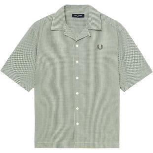 FRED PERRY男装衬衫夏季新款休闲纯色麦穗刺绣短袖衬衣M9895