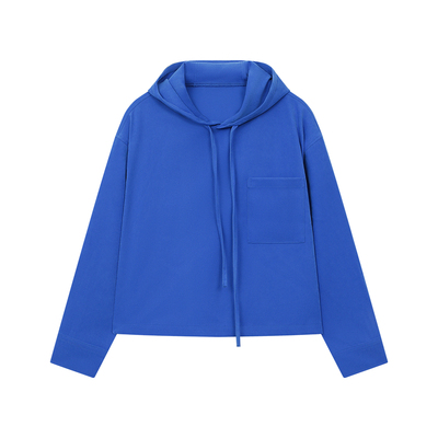 FUNKYFUN 克莱因蓝宽松短款可收下摆套头连帽卫衣外套
