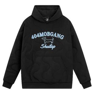 404MOB美式小狗刺绣菱格加厚棉衣外套潮秋冬季连帽棉服情侣卫衣男