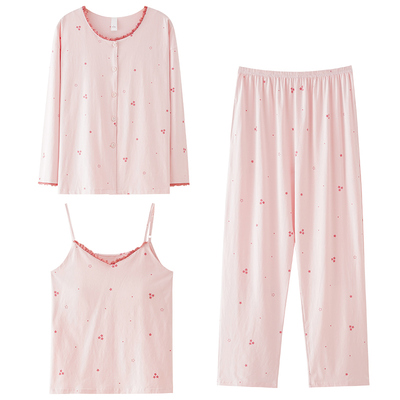 [100%纯棉]云朵睡衣带胸垫三件套