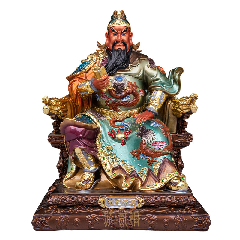 纯铜彩绘关公武财神家用供奉摆件