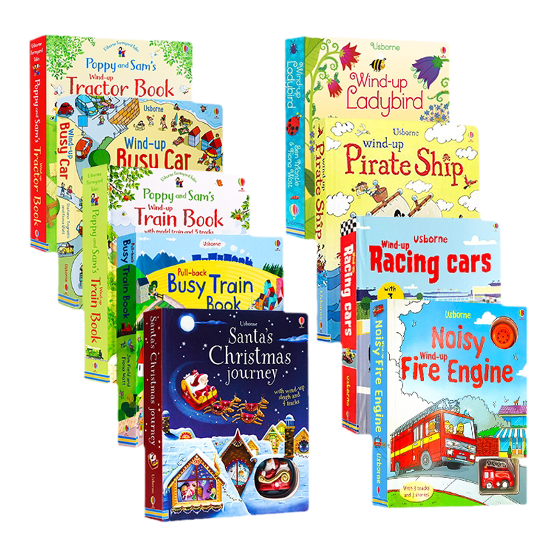 Usborne 发条轨道书10册Wind up Fire Engine消防车Digger挖掘机Christmas圣诞 Ladybird 英文原版 亲子互动益智交通工具玩具书
