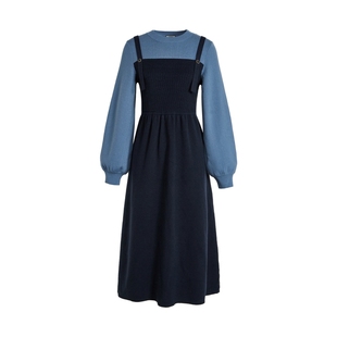 阔色假两件针织毛衣背带裙长袖连衣裙女2025秋冬季新款穿搭长裙子