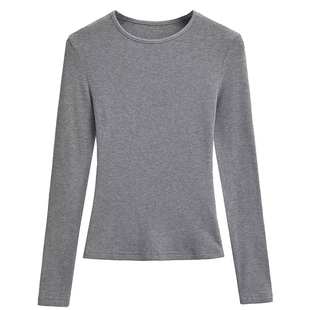 多色加绒保暖基础款内搭柔软舒适大弹力包身小圆领长袖T恤打底衫