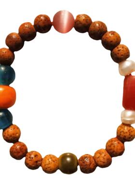 10252藏c老星月菩提多宝手串老南红老蜜蜡珍珠老绿松石琉璃珠宝