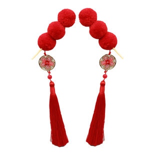 新中式红色大号糖葫芦发夹新年喜庆拜年头饰高级汉服毛球流苏对夹