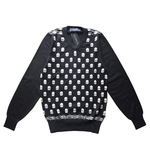 HYDROGEN春秋款针织衫V领套头毛衣纯棉刺绣休闲时尚纯色上衣潮