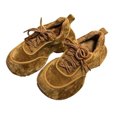 磨砂真皮加绒松糕厚底老爹鞋女