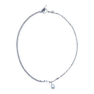 天然珍珠吊坠简约风拼接钛钢项链