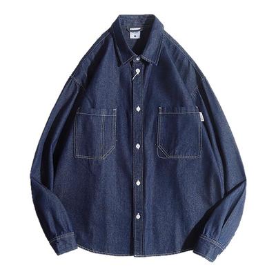 蓝色牛仔衬衫长袖男生春秋季2025新款日常百搭外套上衣衬衣纯色