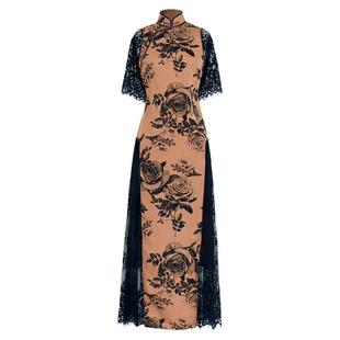 轻梦袅丨一城风絮丨春秋真丝红云纱复古印花旗袍修身中式盘扣长裙