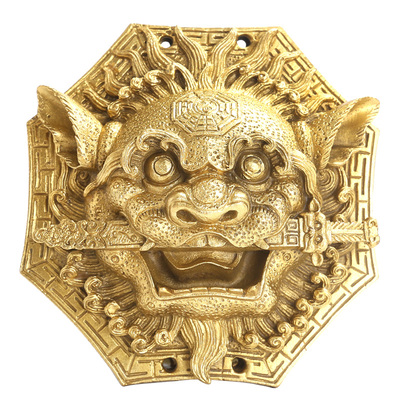 黄铜狮咬剑挂件狮子头铜睚眦摆件