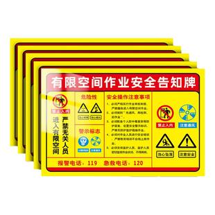 有限空间安全告知牌有限空间警示标识牌密闭受限空间作业警示牌职业病危害告知卡牌安全标识危险化学品公告栏