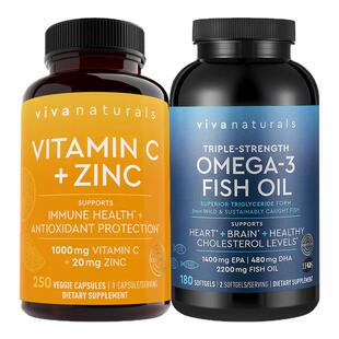 viva进口深海鱼油软胶囊180粒欧米茄3维生素C锌维他命免疫力VC锌