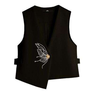 QMR一粒扣百搭叠穿短款V领马甲女