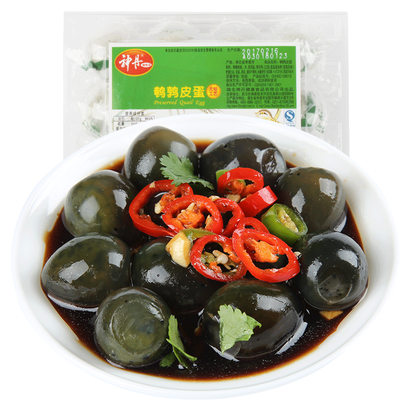 神丹无铅工艺无抗养殖溏心鹌鹑松花皮蛋凉拌菜12枚/盒DB