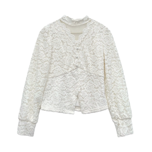 小小家 小个子小码冬季加绒蕾丝打底衫正肩短款长袖甜美衬衫女