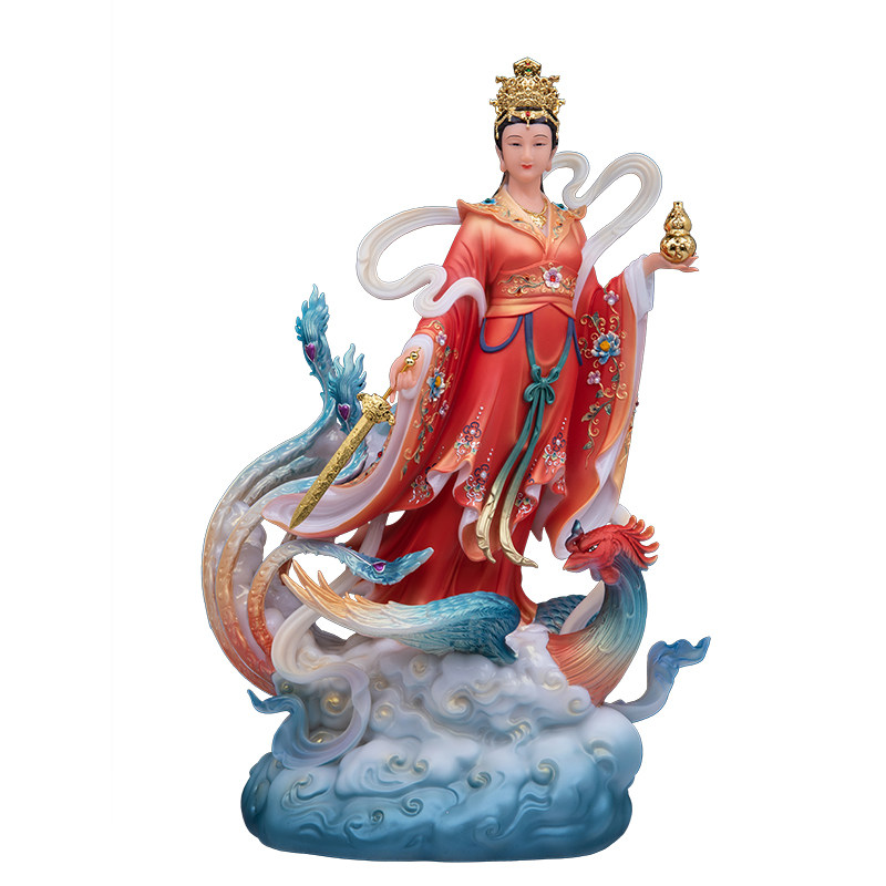 九天玄女神像汉白玉踏凤九天玄女娘娘像无极元君女战神供奉摆件
