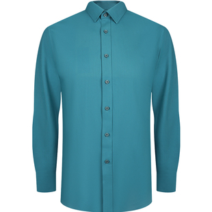 乔治白男士秋冬新款长袖衬衫微弹商务休闲方领深青色修身版上衣