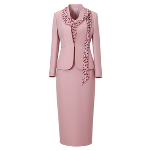 粉色西装套装裙女2026春装气质时尚减龄轻熟连衣裙职业两件套裙子