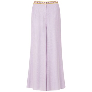 HUI卉缠枝紫堇花纹醋酸网格阔腿裤非遗刺绣高腰显瘦垂感休闲裤女