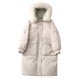 断码清仓~白鸭绒外套 三防真毛领蓬松保暖中长款羽绒服女