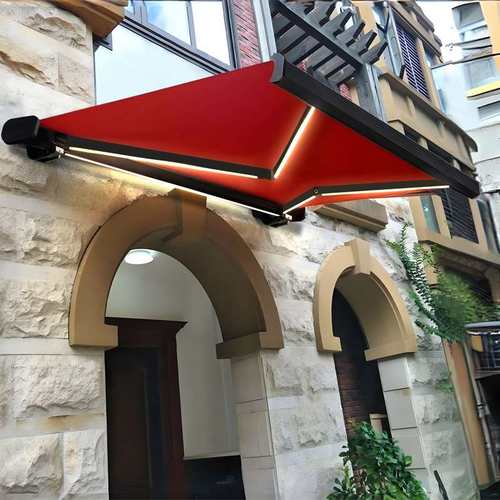 全盒灰色电动遮阳篷 铝合金遮阳别墅阳台庭院电动带灯全盒伸缩蓬