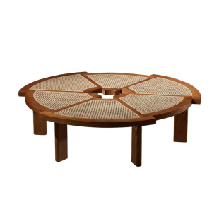 北欧现代简约藤编圆茶几日式圆形家用实木创意圆几复古侘寂风茶几
