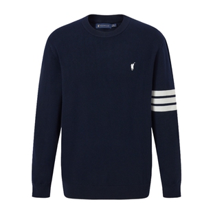 POLOWALK男式针织衫2025冬季新品经典圆领条纹内搭包芯纱套头内搭