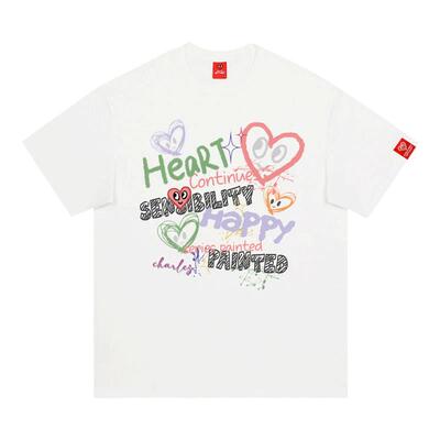 查尔斯桃心手绘涂鸦街头短袖t恤