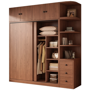 中古风衣柜家用卧室小户型推拉门衣橱儿童储物收纳柜2025新款爆款