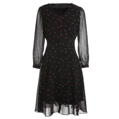 乔万尼连衣裙商场小V领草莓印花