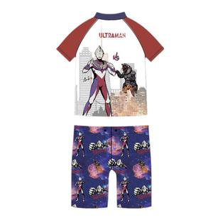 爱慕儿童奥特曼迪迦出击男孩短袖五分裤分身泳衣套装儿童防晒泳衣