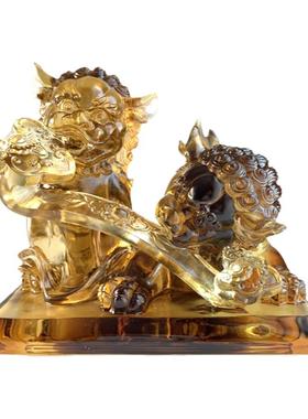 tittot琉璃礼品中式桌面摆件狮子