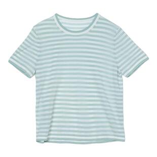 Dotdrobe多着 绢丝+天丝 条纹短袖针织T恤女蓝白条/紫白条/绿白条