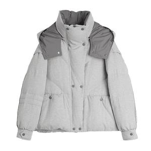 ELLE90白鸭绒灰色短款连帽羽绒服