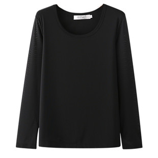 加肥加大码女装打底衫春季显瘦长袖200斤胖MM网纱弹力打底上衣女