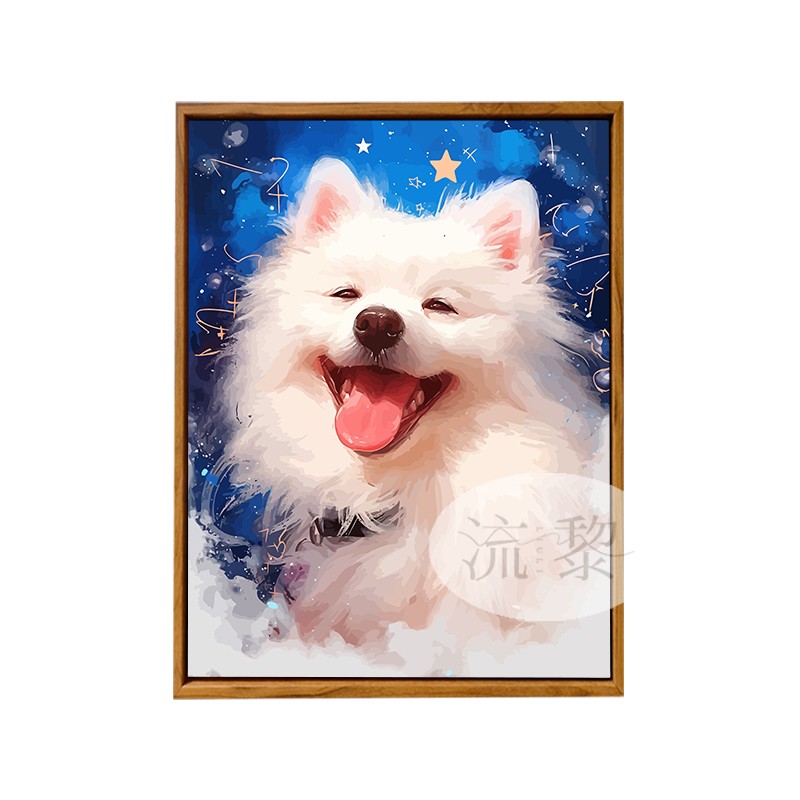 泰迪萨摩耶宠物狗狗DIY数字油画