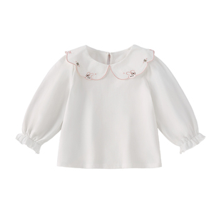 [抗菌]女童打底衫宝宝白色内搭T恤春季款儿童娃娃领春装长袖上衣