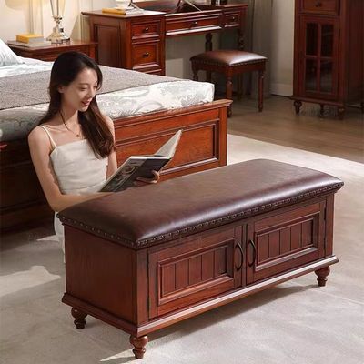 美式实木换鞋凳鞋柜一体可坐真皮鞋柜门口家用换鞋凳入户穿鞋凳