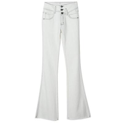 弹力修身白色粤潮微喇叭牛仔裤