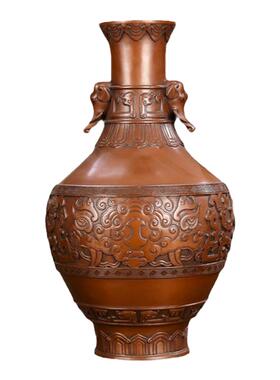 匠泽铜魂紫铜象首耳龙纹瓶