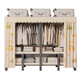 衣柜家用卧室免安装折叠简易布衣柜出租房用全钢架加厚加粗衣橱